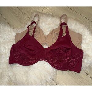 2 Vanity Fair 76571 Radiant Back Smoothing Bras Unlined Underwire Womens 42D